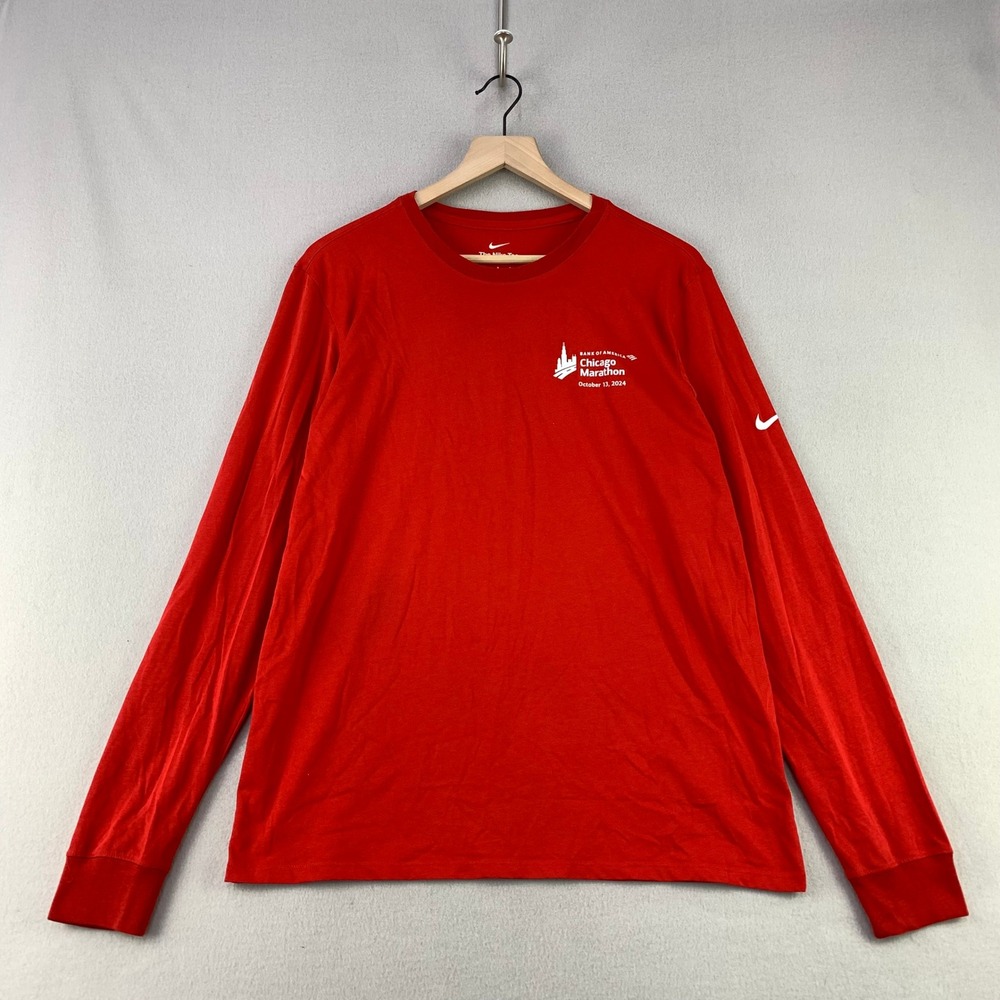 Nike Chicago Marathon Long Sleeve Shirt Mens Large Red Performance Tech Running